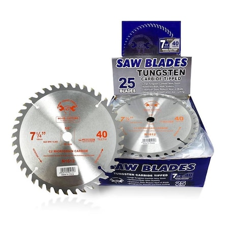 Grip Tight Tools 7-1/4-inch Classic 40-Tooth Tungsten Carbide Tipped Circular Saw Blade, Wood Cutting, 25PK N1612-25